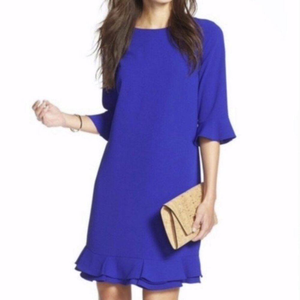 CeCe Blue Ruffle Peplum Hem Midi Shift Dress Size 4